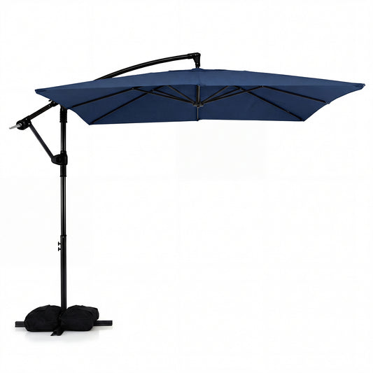 8x8 FT Square Offset Cantilever Patio Umbrella, 360° Rotation, Navy Outdoor Umbrellas Navy at Gallery Canada