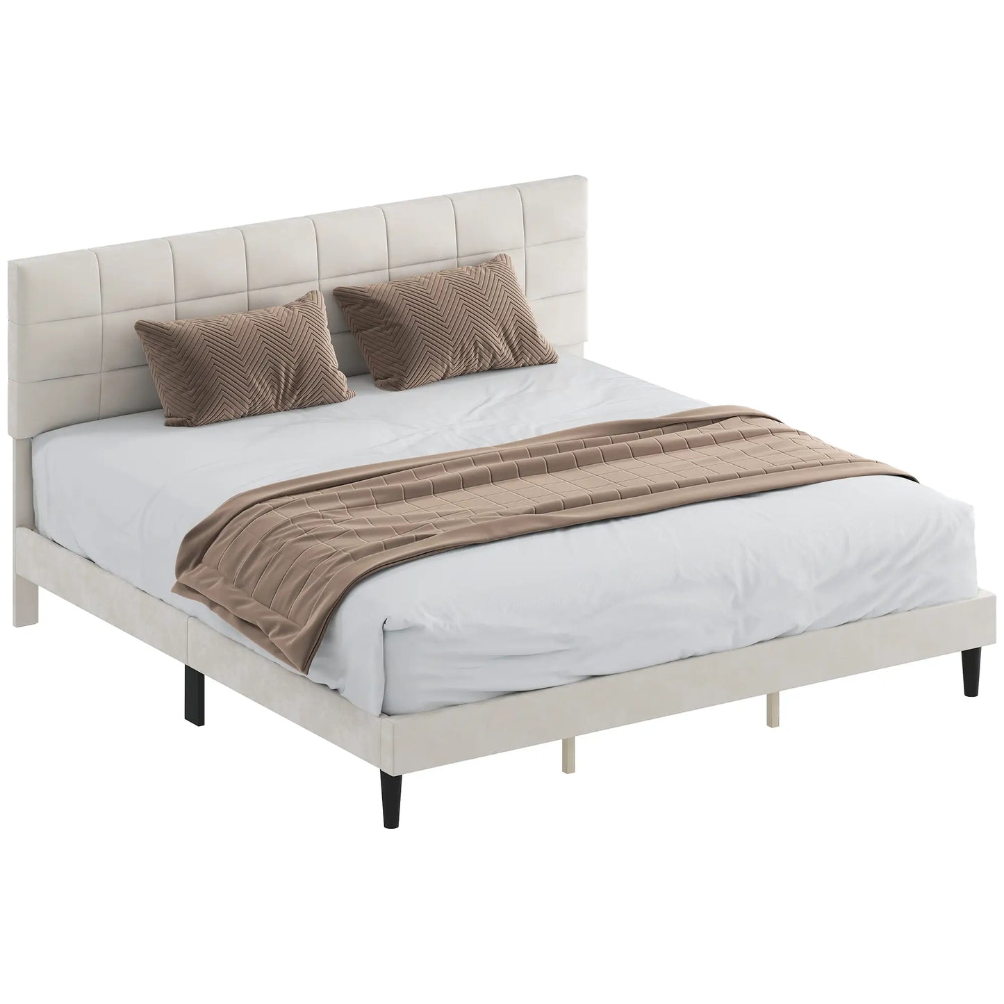 King Size Bed Frame, Upholstered Headboard, Wood Slats, 1100 lbs, Cream Bed Frames at Gallery Canada