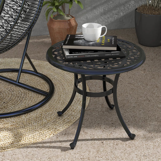Round Patio Table, Adjustable Feet, Cast Aluminium Frame, Black Patio Side Tables Black at Gallery Canada
