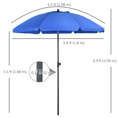 6ft Beach Umbrella, Outdoor Sun Shade Parasol with Push Button Tilt, Ruffled UV50+ Vented Canopy, Blue at Gallery Canada