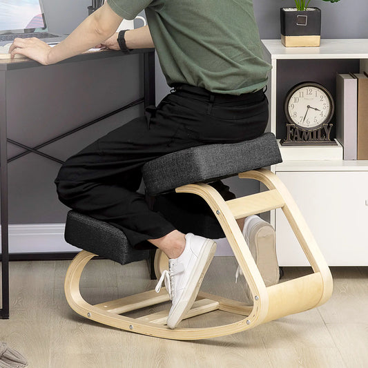 Ergonomic Kneeling Chair, Wood Stool with Thick Pads, Black