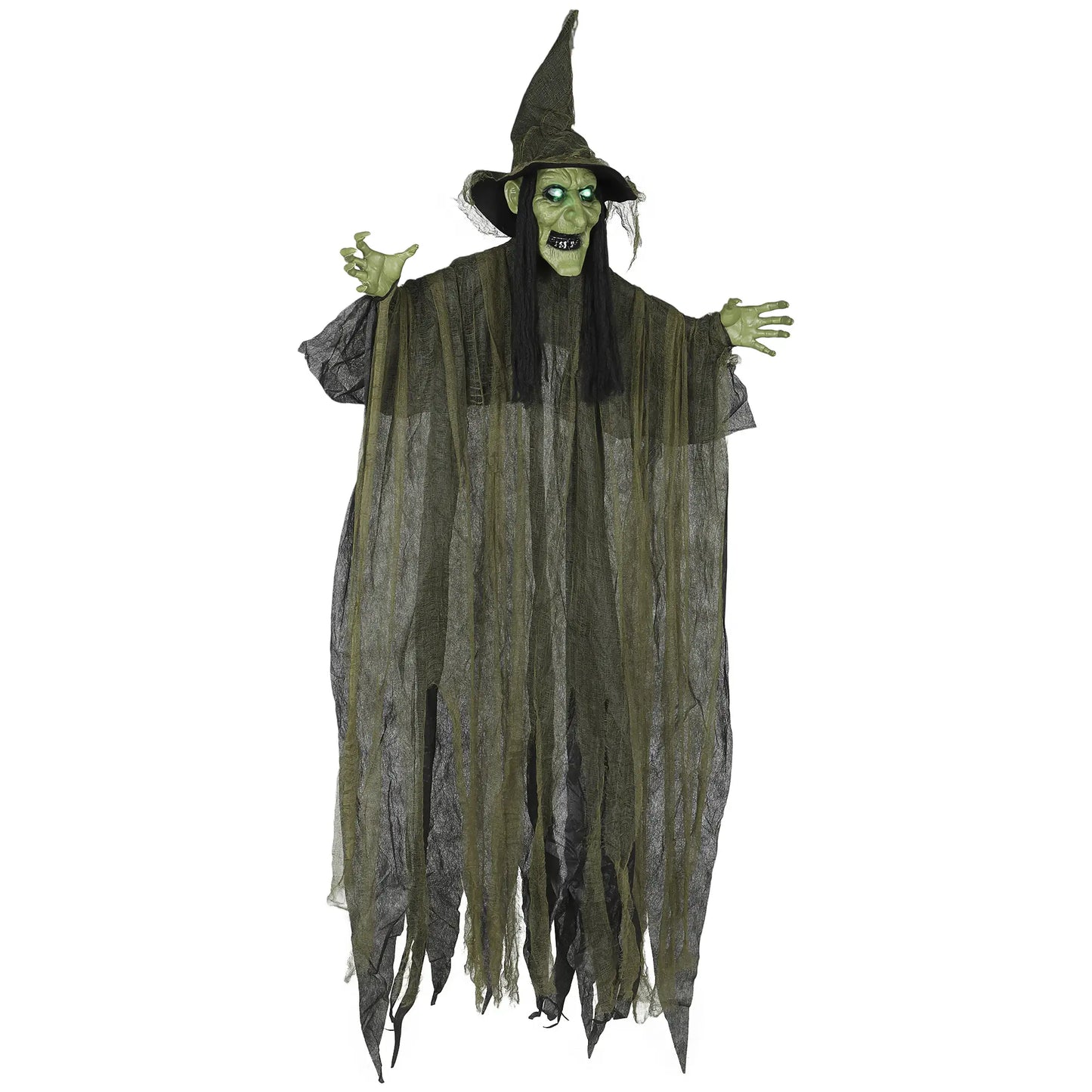 Animatronics Hanging Witch, Voice Activated, Flashing Eyes, Green Halloween Decorations at Gallery Canada