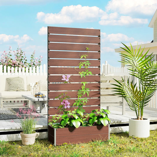 Trellis Planter Box, Raised Garden Bed With Trellis, Light Brown Wooden Planter Boxes Light Brown, Dark Grey at Gallery Canada