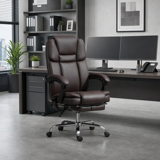 Massage Office Chair, Reclining Executive Chair, 6-Point Vibration, Footrest, Dark Brown Massage Chairs Dark Brown at Gallery Canada
