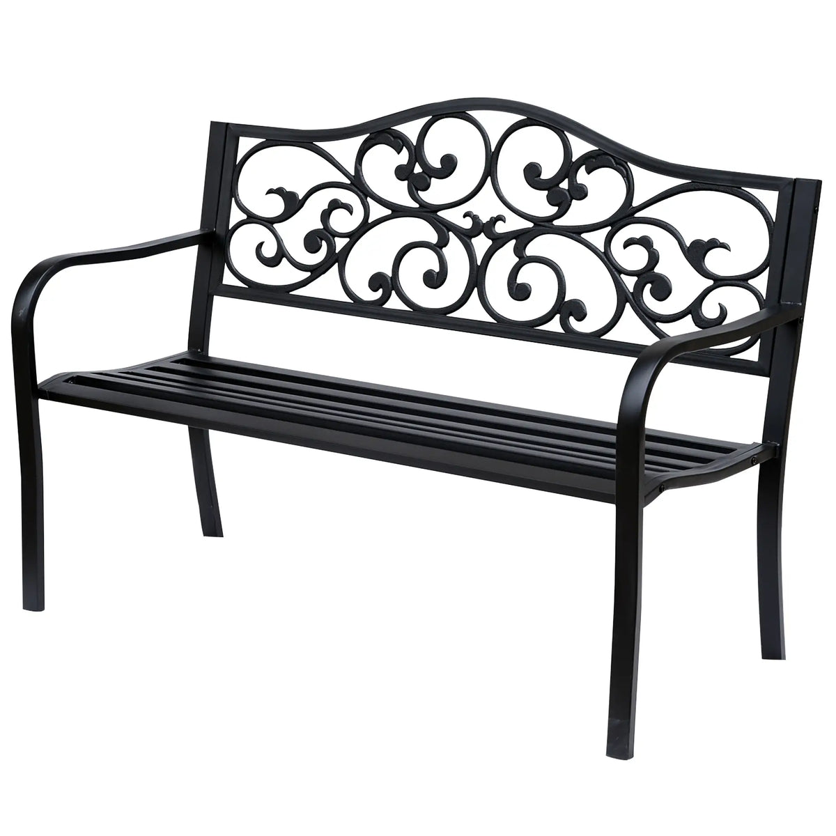 Vintage Floral Cast Metal Garden Bench, 50" , Black Outdoor Benches at Gallery Canada