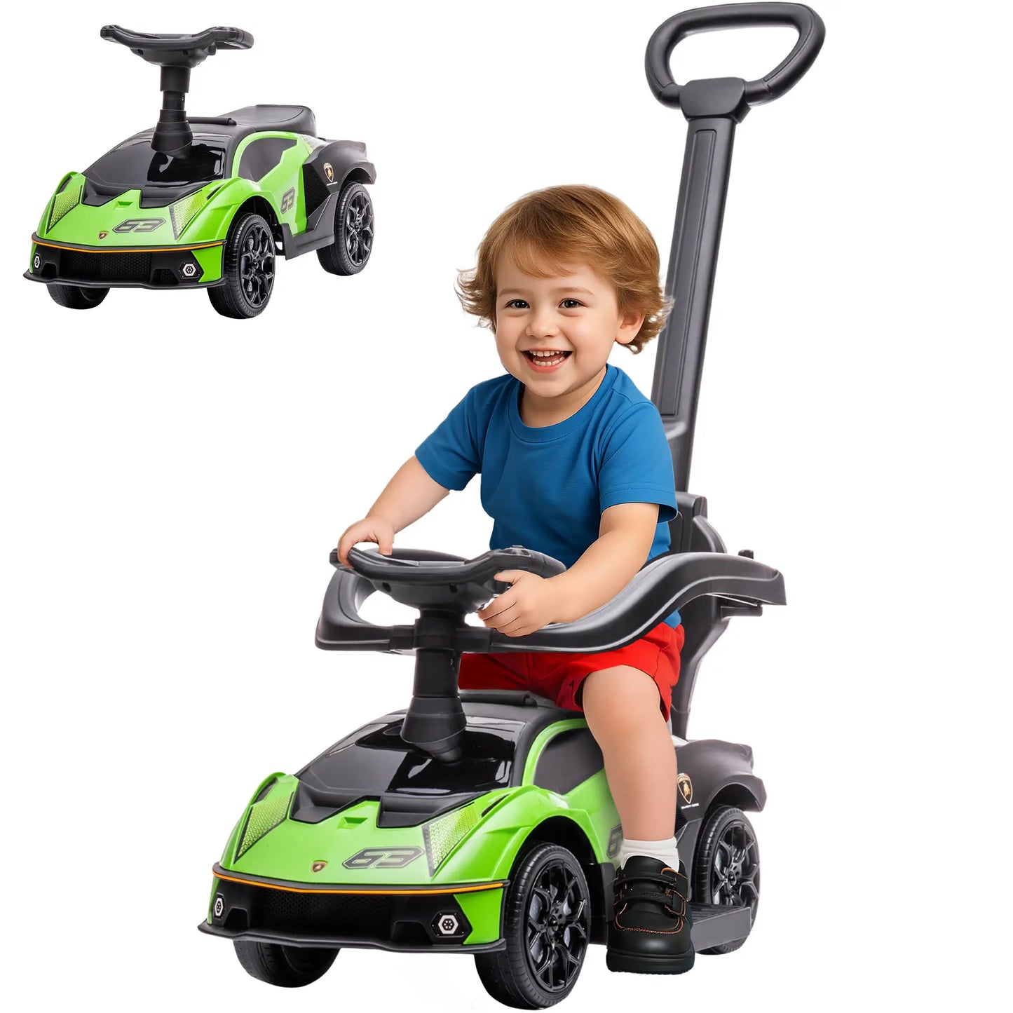 3 in 1 Toddler Ride On Push Car, Sliding Car with Footrest, Green Push Cars for Toddlers at Gallery Canada