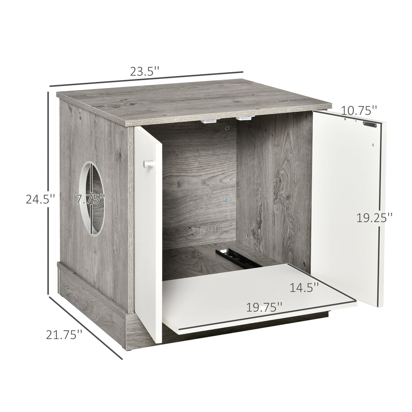 Cat Litter Box Enclosure Privacy Washroom Decorative Kitten Pet House Nightstand End Table Indoor with Magnetic Door Slide-out Board Grey Oak at Gallery Canada