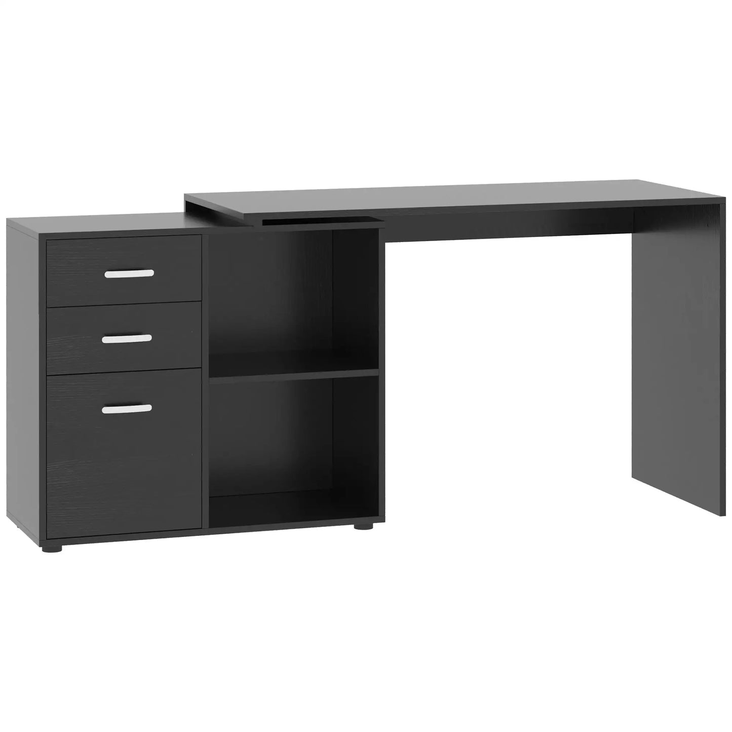 L-Shaped Corner Desk with Storage Shelf, Drawer, Black Writing Desks at Gallery Canada