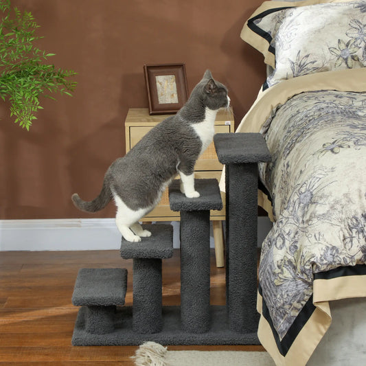 23.5" 4 Tier Pet Stairs, Dog Cat Step, Scratch Post Furniture, Dark Grey