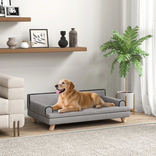 Elevated Dog Sofa Bed, Cat Couch with Cushion, Washable Cover, Wooden Legs, Medium & Large, Light Grey Dog Sofas Light Grey at Gallery Canada