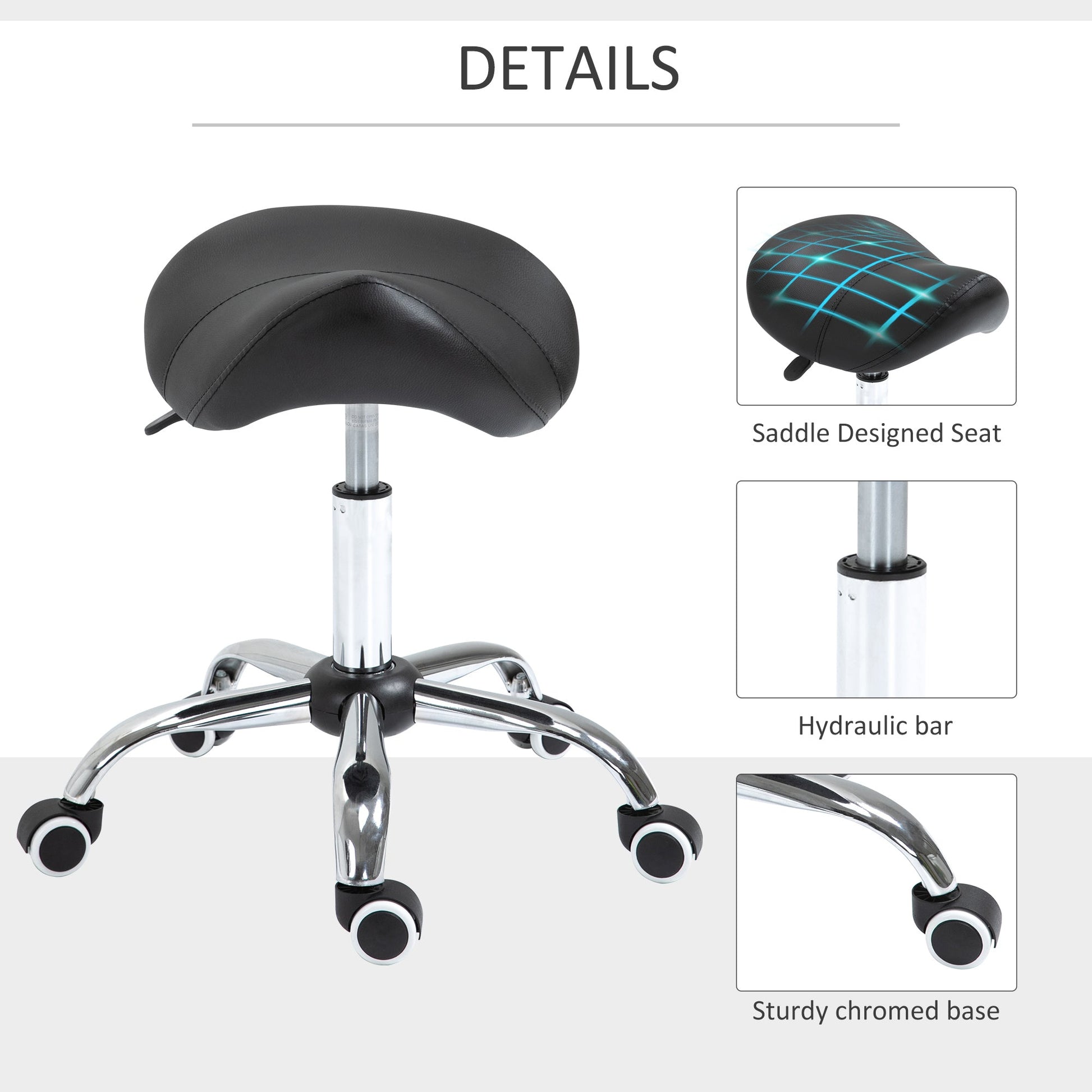Adjustable Hydraulic Rolling Salon Stool Swivel Saddle Chair Spa Beauty Seat PU Leather, Black at Gallery Canada
