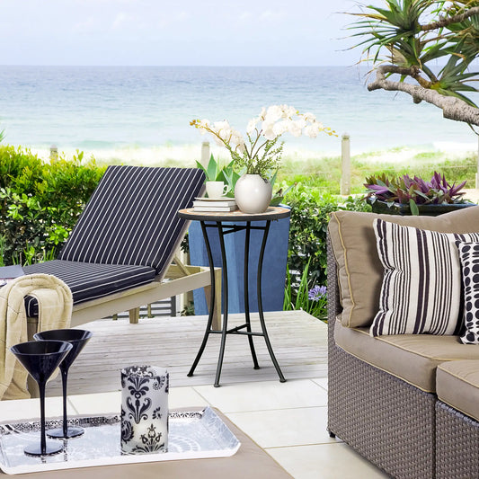 Round Mosaic Patio Table, Metal Frame, Outdoor Garden Furniture, Yellow Grey Patio Side Tables Black, Yellow, Grey at Gallery Canada