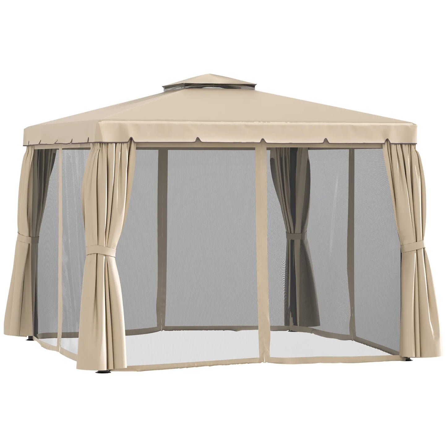 Deck Gazebo with Curtains, Mesh Screen, 10ft x 10ft, Khaki Gazebos at Gallery Canada