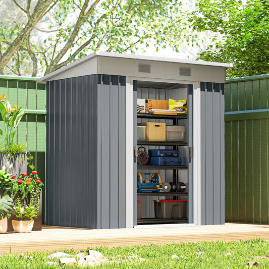 6' x 4' Metal Garden Shed, Lockable Sliding Doors, Vents, Grey