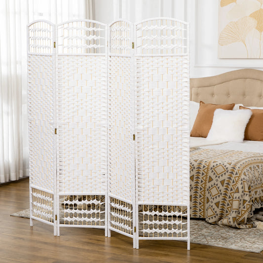4 Panel Folding Room Divider, Portable Privacy Screen, White Room Dividers White at Gallery Canada