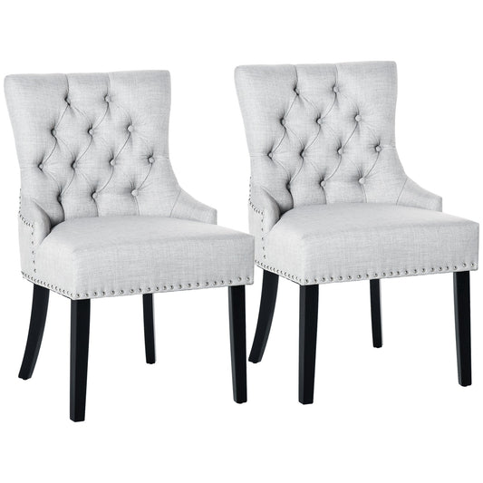 Button-Tufted Dining Chair, Fabric Upholstered Accent Chair with Nailed Trim &; Wood Legs for Living Room, Set of 2, Light Grey at Gallery Canada