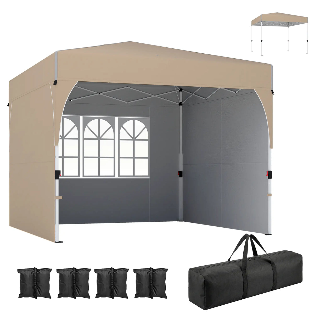 9.6 x 9.6 ft Pop Up Canopy Tent, 3 Sidewalls, UPF 50+, Khaki Pop Up Canopies at Gallery Canada