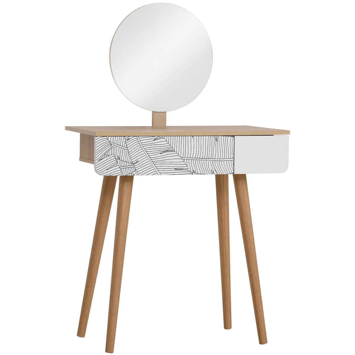 Vanity Desk With Mirror, Drawer, Adjustable Height, Wood Legs, Oak Dressing & Vanity Tables at Gallery Canada