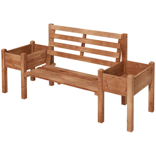 Wood Outdoor Bench with Planter Boxes 2-Seater Garden Bench with Slat Seat and Back Dark Brown - Gallery Canada