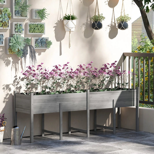 Wooden Raised Garden Bed Planter, Large Elevated Box With Legs, Grey Elevated Garden Beds Grey at Gallery Canada