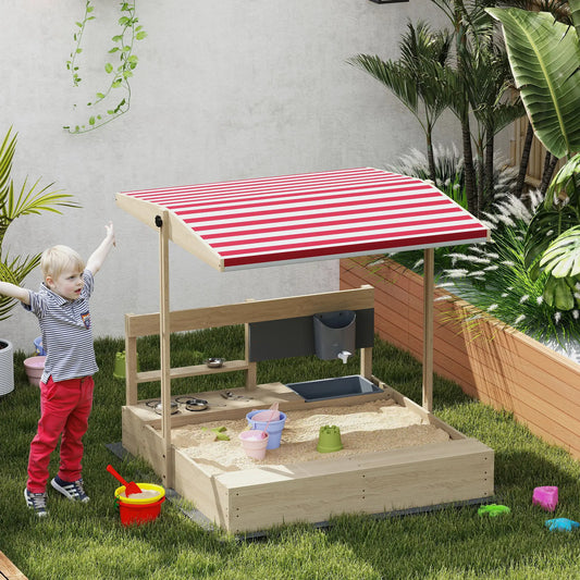 Kids Sandbox with Cover, Wooden Sand Box with Seat, Storage, 3-7 Years, Natural Wood Sandboxes & Accessories Natural at Gallery Canada