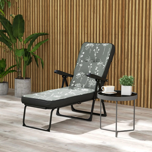 Outdoor Lounge Chair with Padded Cushion, Folding Reclining, Grey Lounger Chairs Grey, Black at Gallery Canada