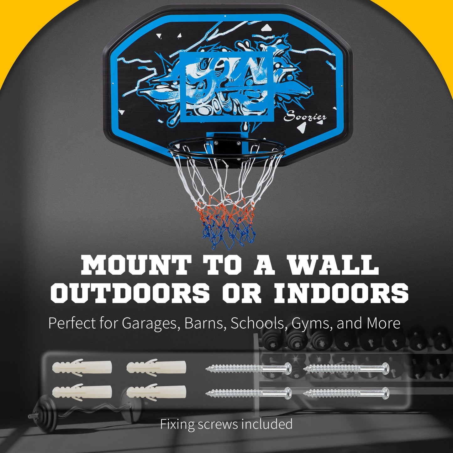 Wall Mounted Basketball Hoop, 43" x 28" Backboard, Mini Basketball Hoop, Over the Door Basketball Hoop with for Kids and Adults, Outdoors and Indoors Use at Gallery Canada