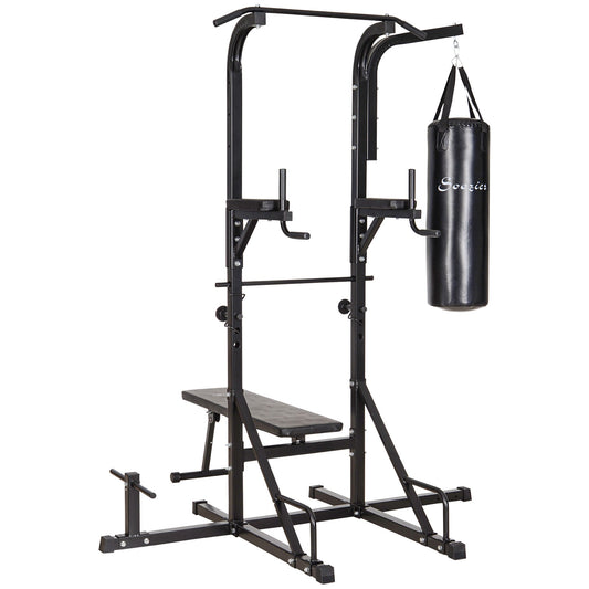 86" Power Tower Full Body Home Gym Fitness Station with Punching Bag Adjustable Sit Up Bench - Gallery Canada