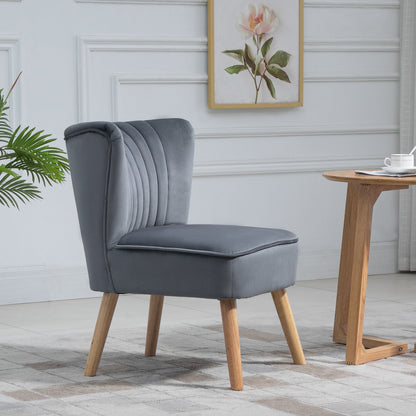 Velvet Armless Chair, Modern Accent Chair for Living Room with Wood Legs and Thick Padding, Grey - Gallery Canada