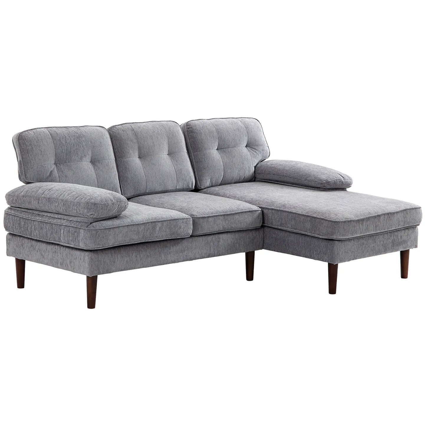 Modern Corner Couch, Right Chaise Lounge, Tufted 3-Seater Sofa, Wooden Legs, Grey 3-Seater Sofas at Gallery Canada