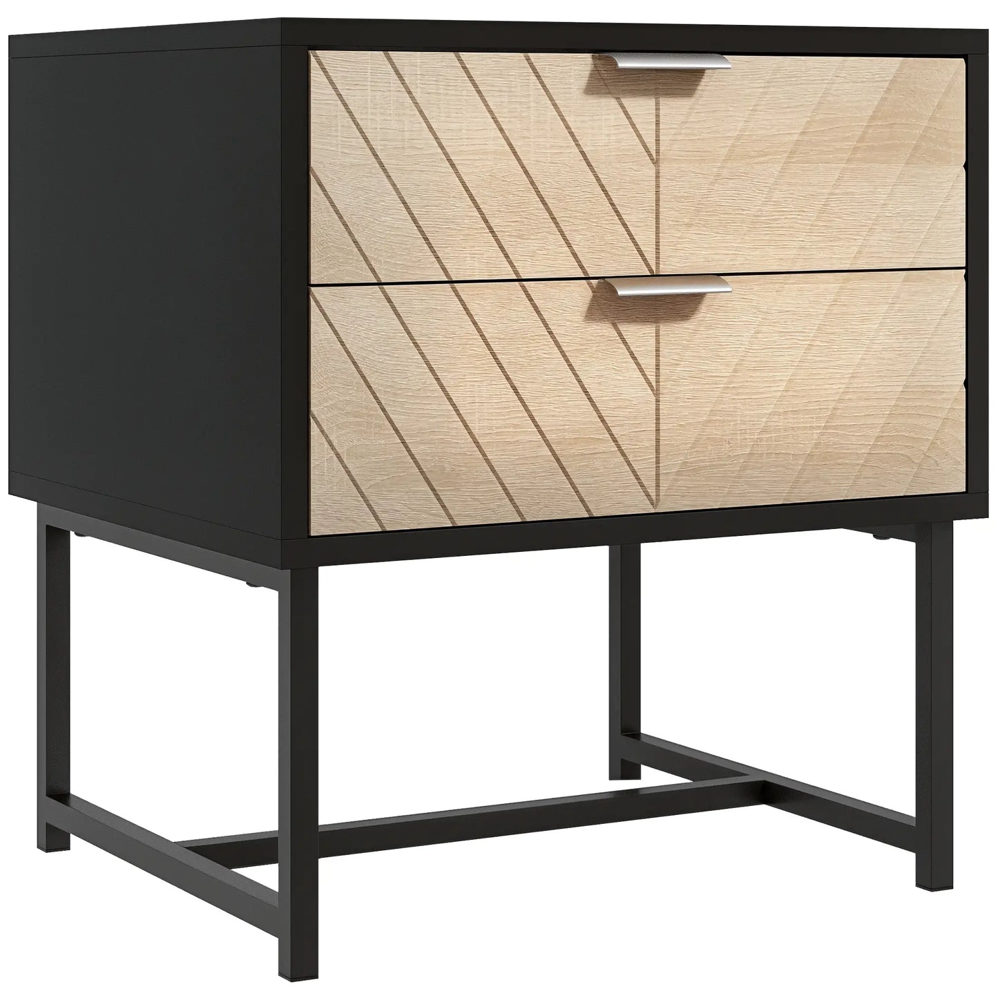 Modern Bedside Table with 2 Drawers, Black and Oak Bedside Tables at Gallery Canada