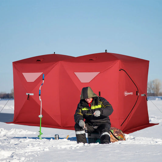Abri de pêche sur glace pop-up pour 5 à 8 personnes, tente portable, rouge