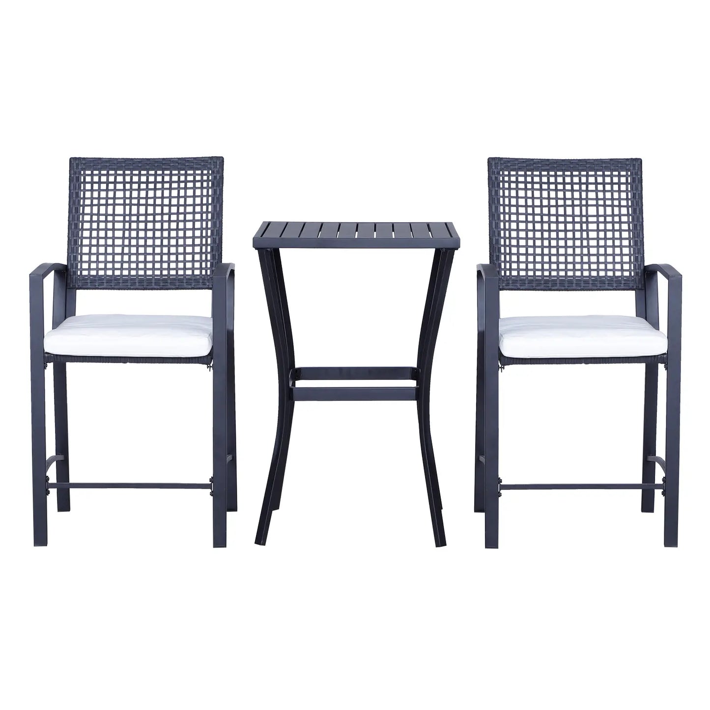 3-Piece Outdoor Wicker Bar Set, Rattan Patio Table & Chairs w/ Cushions, Cream White Bistro Sets at Gallery Canada