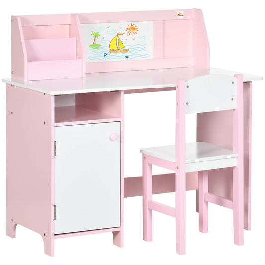 2Pcs Kids Desk and Chair Set with Whiteboard, Storage, Shelves, Pink - Gallery Canada