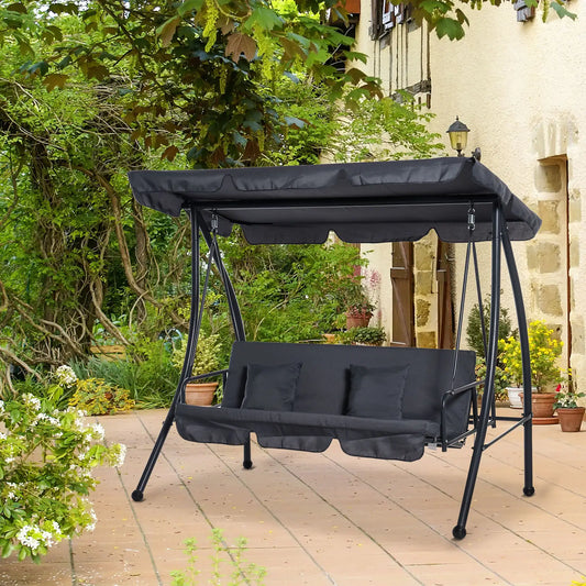 3 Person Patio Swing Chair, Convertible Hammock, Dark Grey Patio Swings with Stand Dark Grey at Gallery Canada