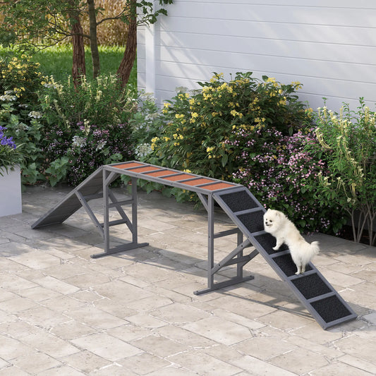 Dog Agility Ramp With Safety Bar, Non-Slip Surface, Gray