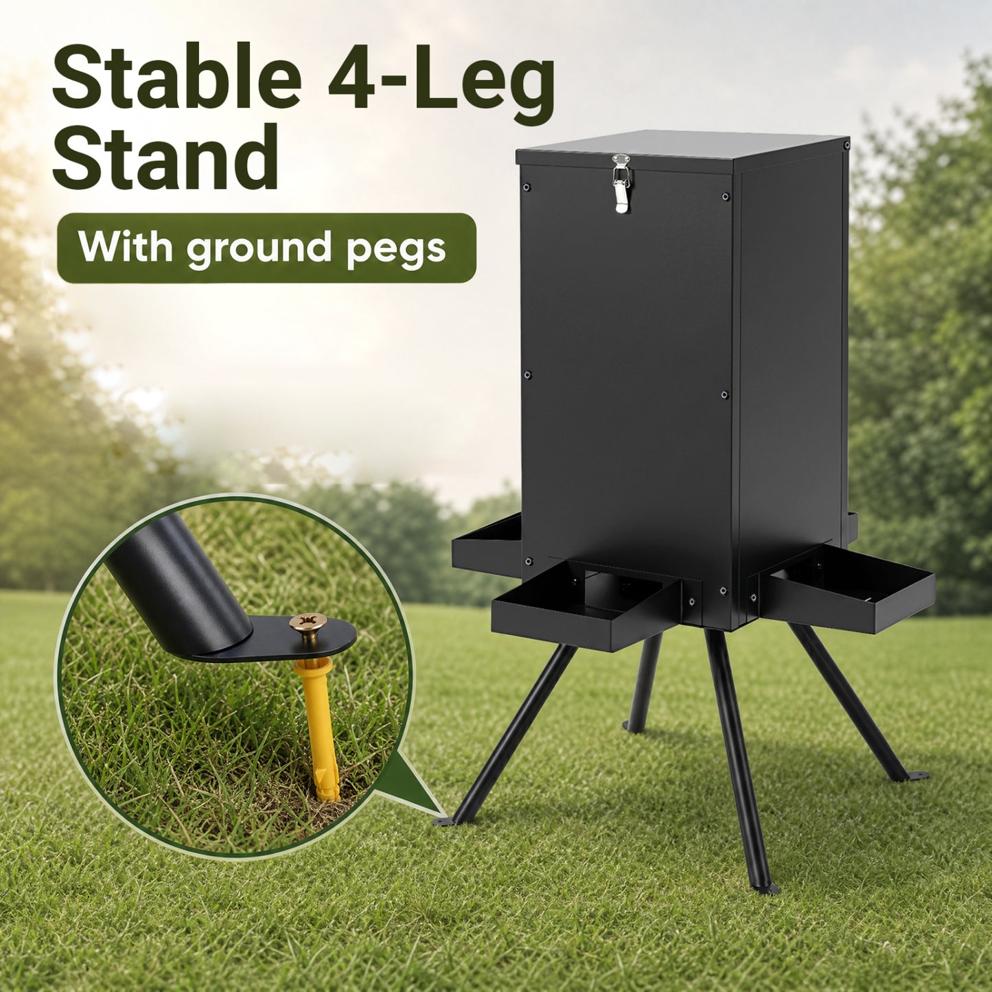 90LB Gravity Deer Feeder, 4 Trays, Black