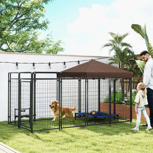 Outdoor Dog Kennel with Waterproof Canopy, Galvanized Chain Link Run, Black Houses, Kennels & Pens Black, Chocolate Brown at Gallery Canada