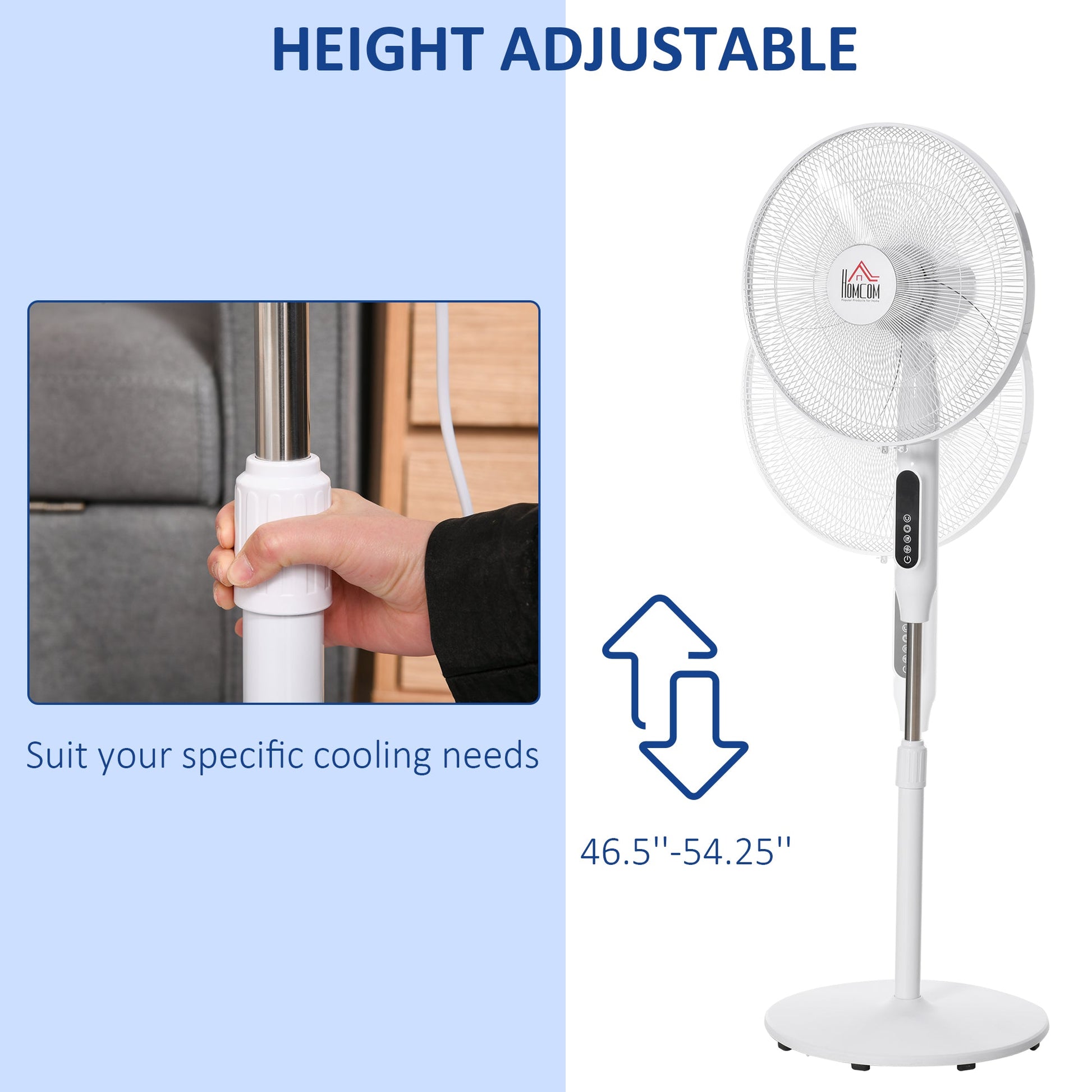 Standing Floor Fan with Remote Control, Stand Up Cooling Fan, Tall Pedestal Electric Fan for Home Bedroom, White at Gallery Canada