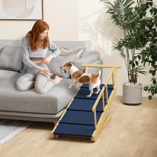 Adjustable Dog Stairs, Foldable Steps with Non-Slip Mat, for Small to Large Dogs Dog Stairs Natural Wood Finish, Black at Gallery Canada