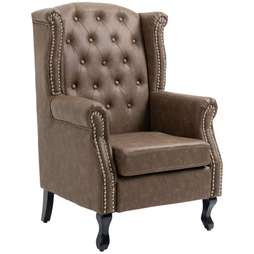 Tufted Lounge Chair, Upholstered Chesterfield-style Armchair with Solid Wood Legs and Nail Head Trim, Brown