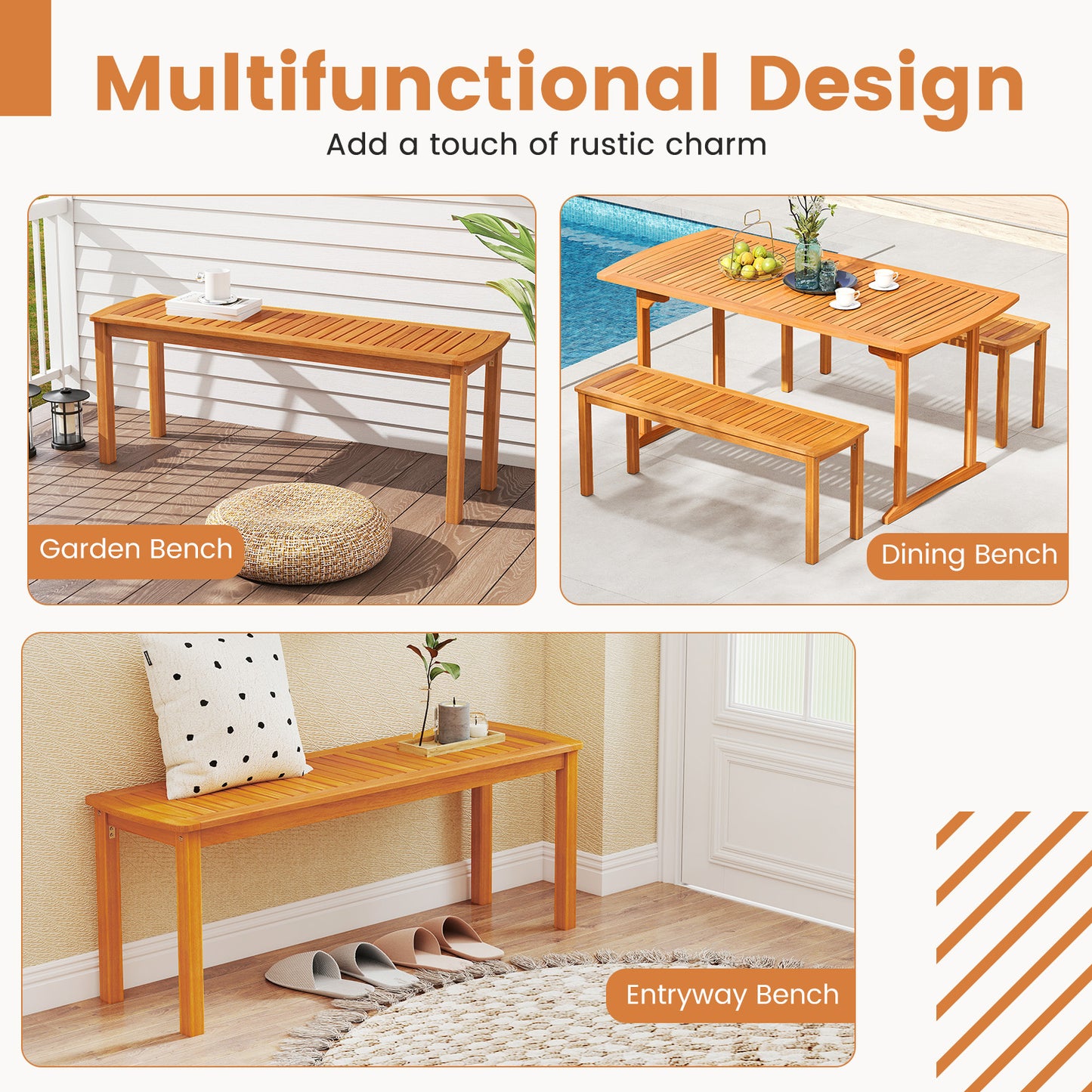 Acacia Wood Outdoor Bench With Slatted Seat, Natural Outdoor Benches at Gallery Canada