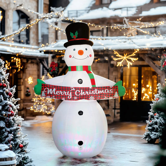 7FT Snowman Inflatable with Motion Music, LED Light Projector Christmas Inflatables White, Black, Red, Green at Gallery Canada