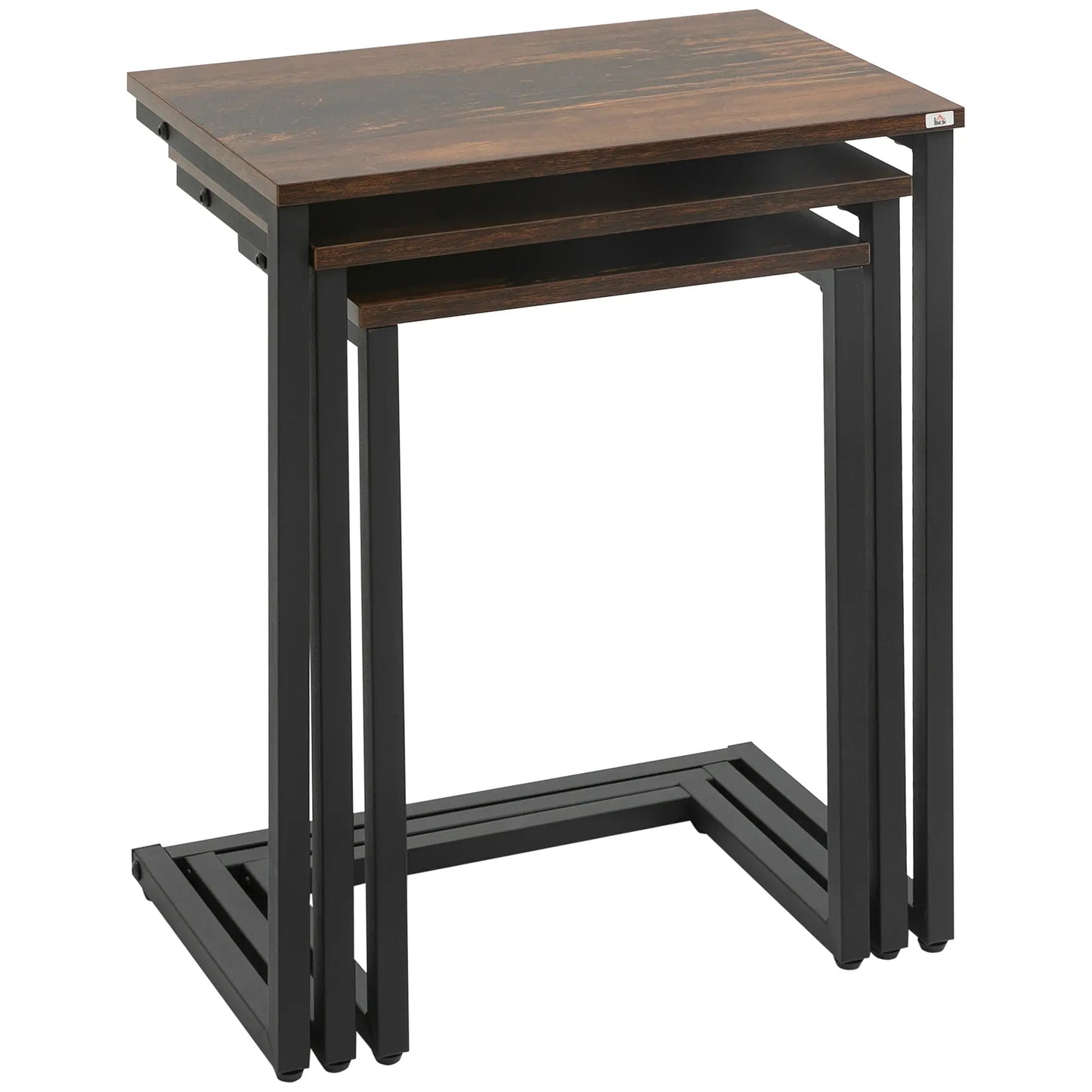 Nesting End Tables Set of 3, Industrial C-Shaped Side Table, Rustic Brown, Brown Side Tables at Gallery Canada