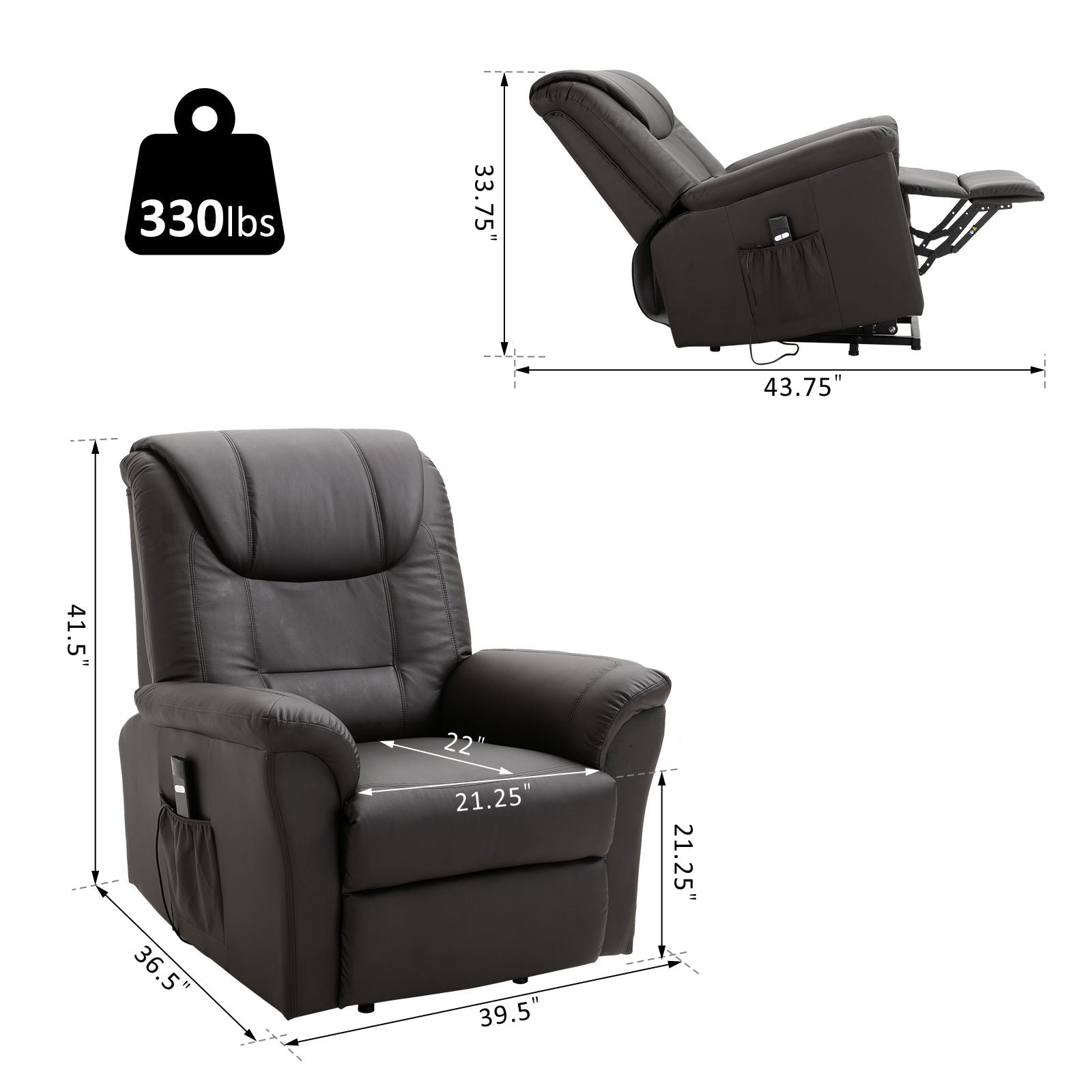 Electric Power Lift Recliner Chair Stand Assist with Remote Control, Brown - Gallery Canada