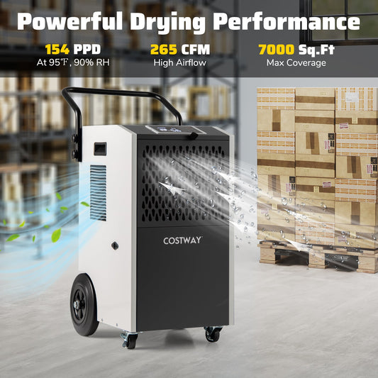 154 Pints Commercial Dehumidifier, With Pump And Drain Hoses, White Dehumidifiers White at Gallery Canada