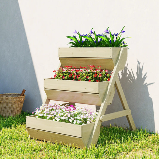 3 Tier Elevated Planter Box, Wooden Raised Garden Bed, 26" x 30" x 30", Green Elevated Garden Beds Light Green at Gallery Canada