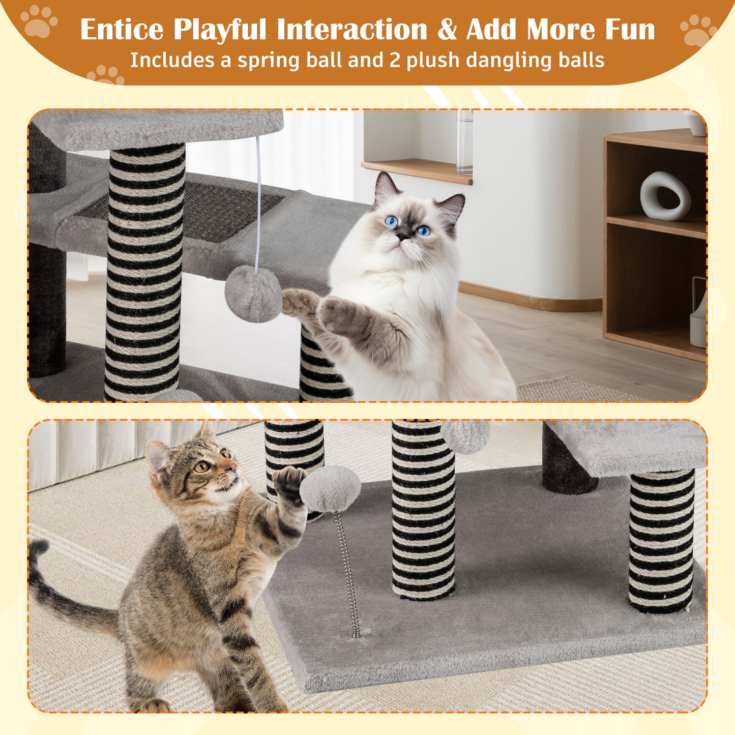 93 CM Tall Cat Tree Kitten Tower with Sisal and Jute Scratching Posts, Gray Cat Trees Condos & Scratchers at Gallery Canada