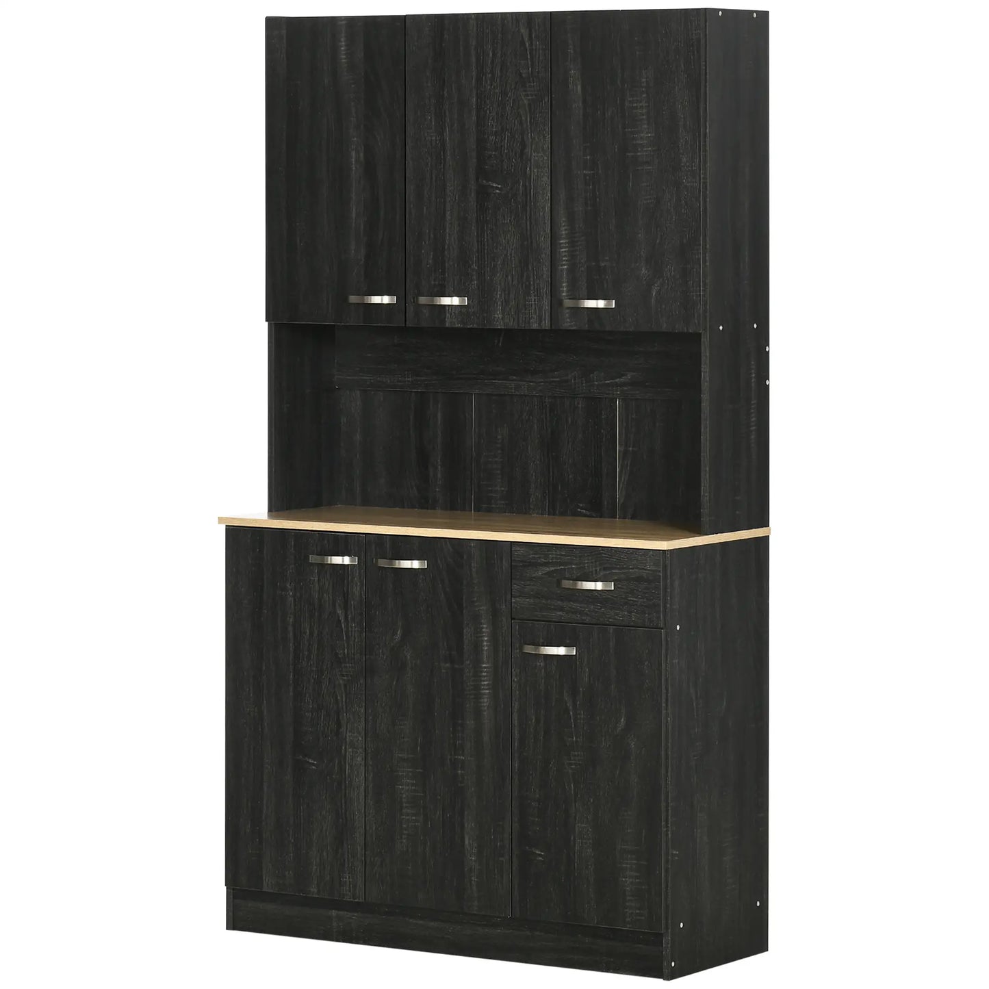 71" Kitchen Buffet with Hutch, Freestanding Cabinet, Black Kitchen Pantry Cabinets at Gallery Canada