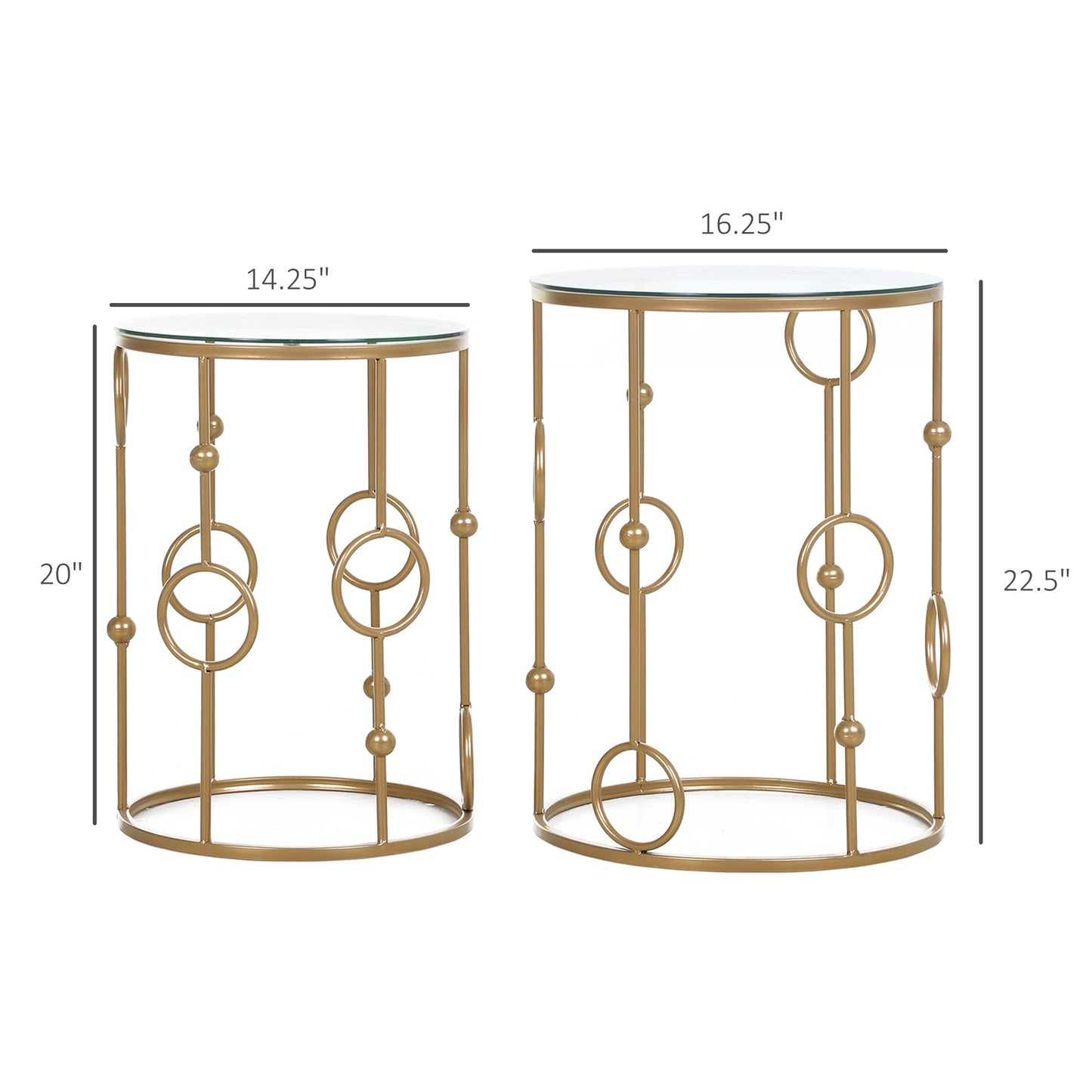 Round Coffee Tables Set of 2, Gold Nesting Side End Tables with Tempered Glass Top, Steel Frame for Living Room at Gallery Canada